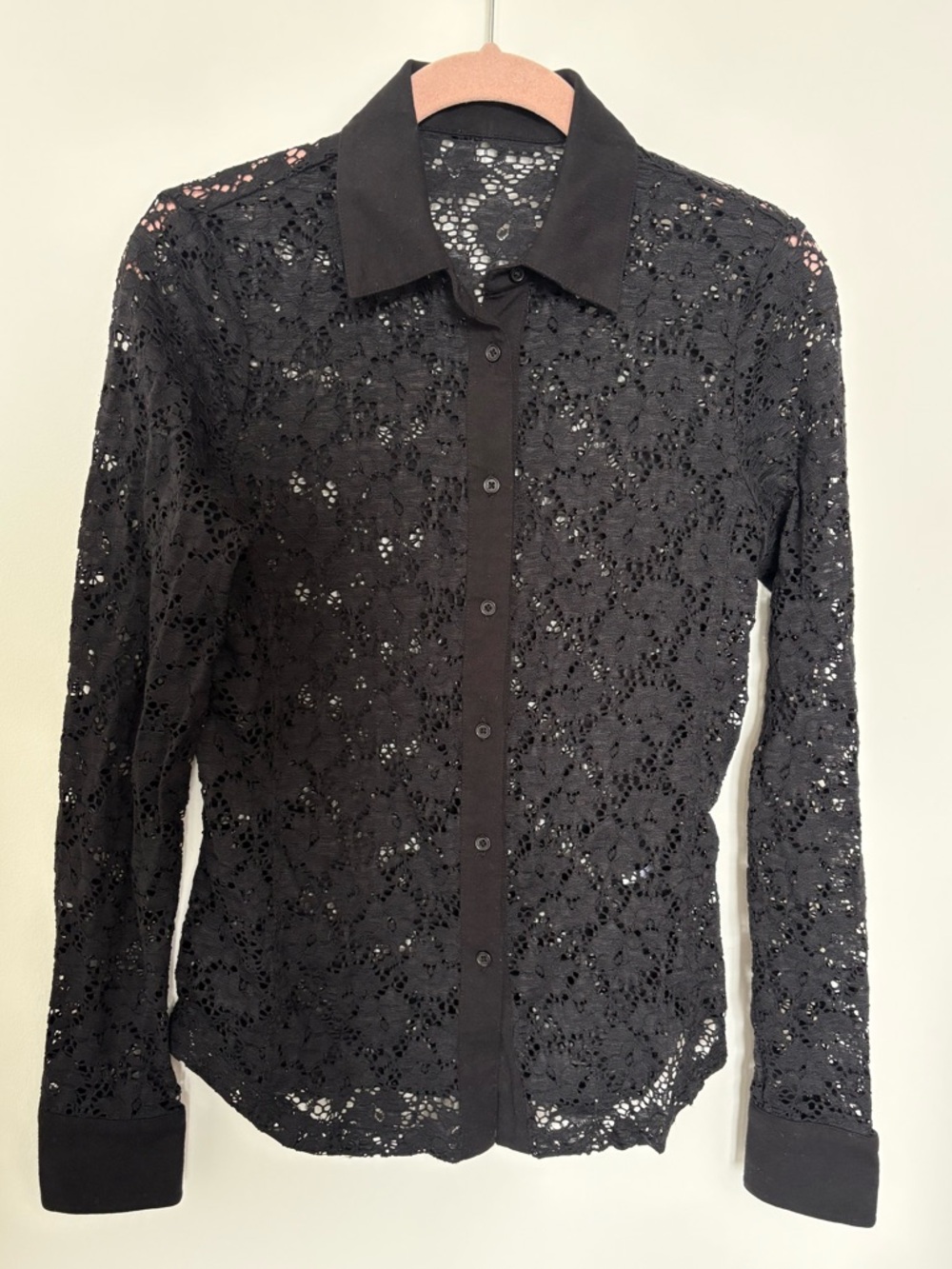 Black Lace Button-Up Shirt
